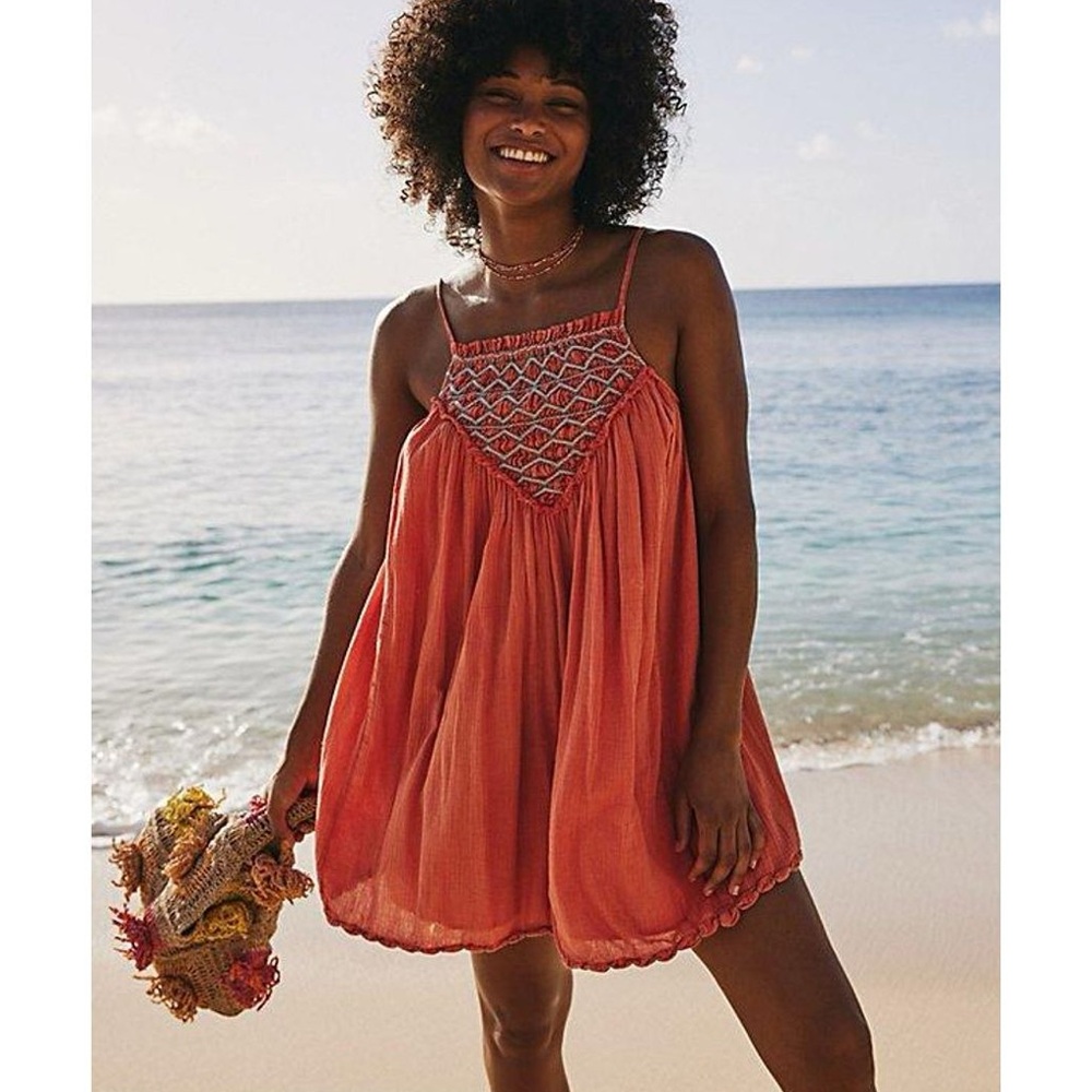 Free People Crystal Cove Smocked Mini Dress NWOT Medium